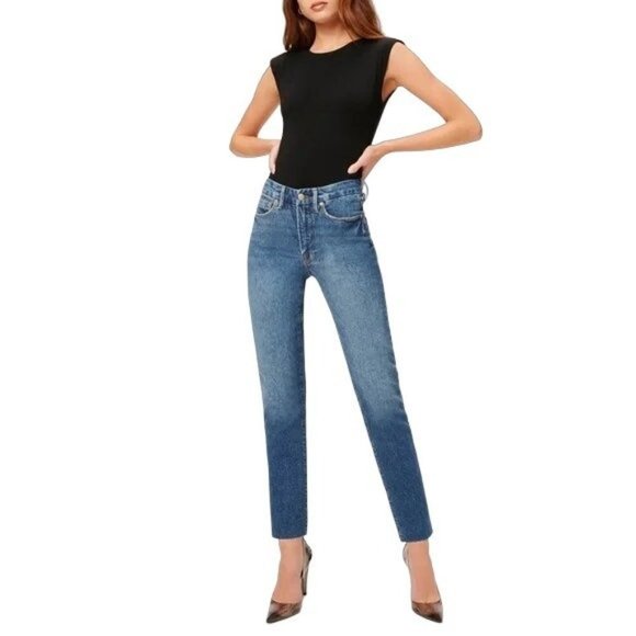 Good American Good Classic Raw Hem Medium Wash Women's 0/25 - Picture 13 of 14
